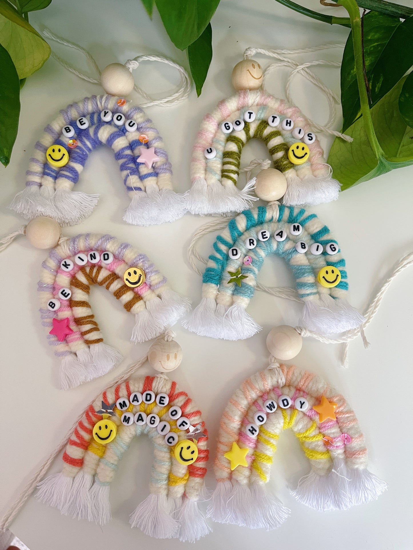 Rainbow Macrame Car Arts with Words/Customized Option
